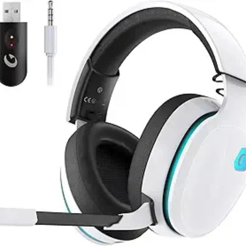 2.4GHz Wireless Gaming Headset Gaming Headphones Bluetooth Battery Mic White
